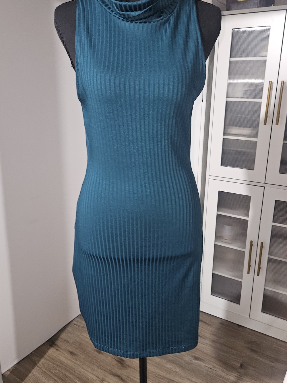 Kendall & Kylie Teal Ribbed Sleeveless Bodycon Dress